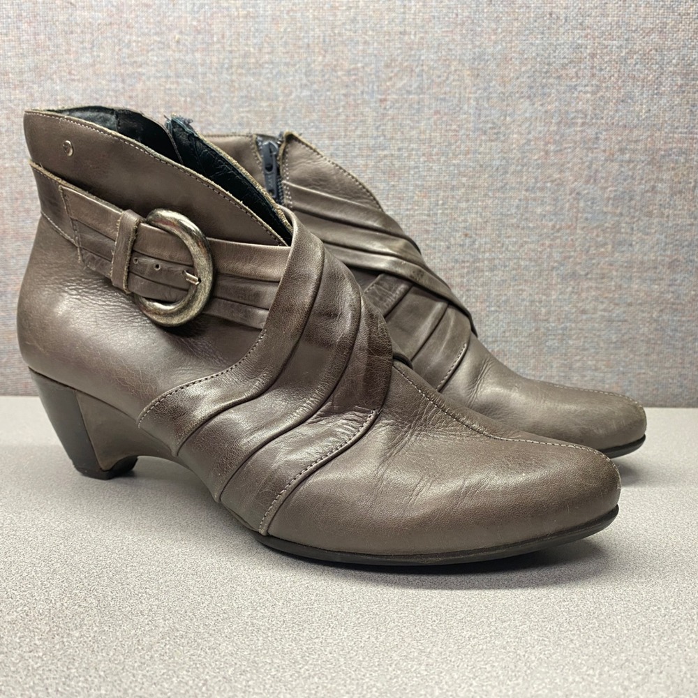 Pikolinos Sz 38 Gray Leather Ankle Boots Wedge Heel Buckle Women Shoes Chic Glam